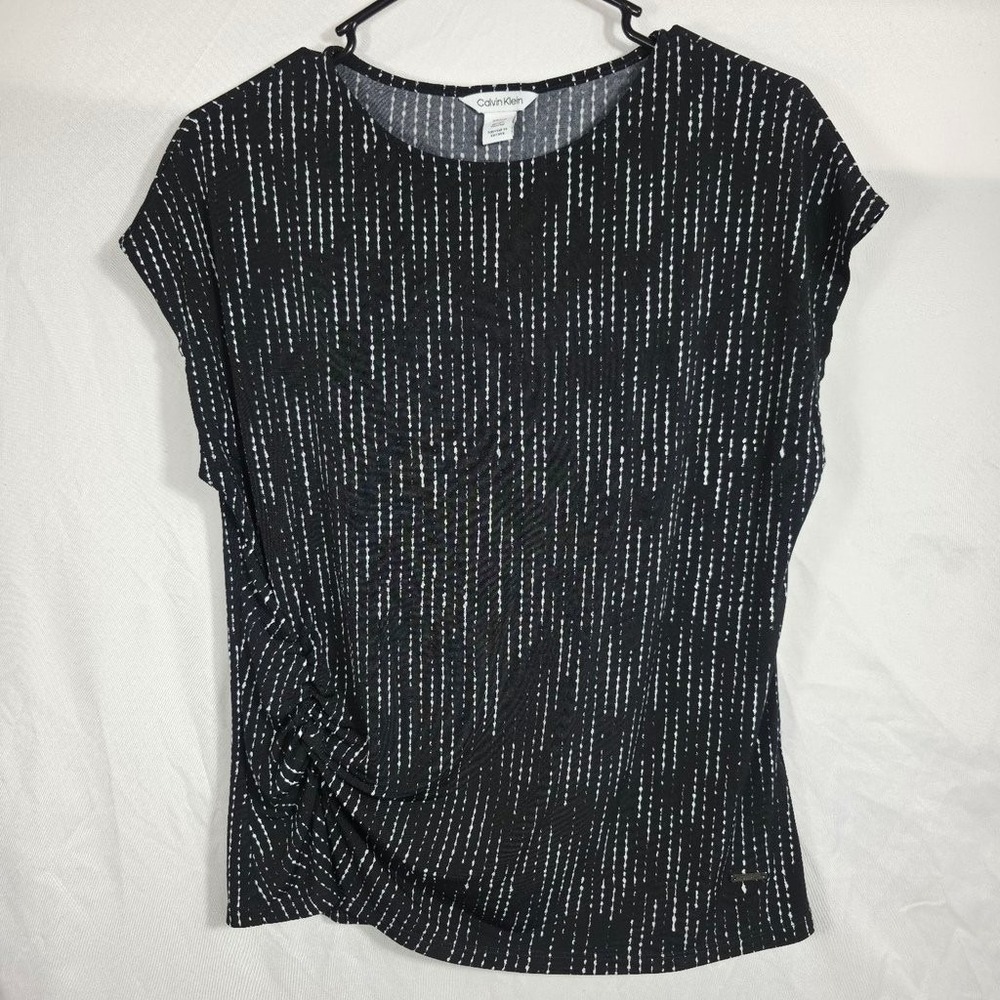 Calvin Klein Sleeveless Top Womens Small Black Excellent Ruched Side Knot Dash